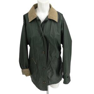 Vintage Woolrich Woman Waxed Cotton Jacket Size S Chore Coat Barn Corduroy Green